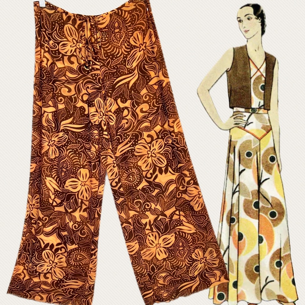 VINTAGE California bohemian beach sheer wide leg palazzo pants artsy earthy 80s